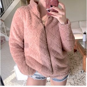 St Johns Bay Blush Pink Full Zip Teddy Jacket Size PS